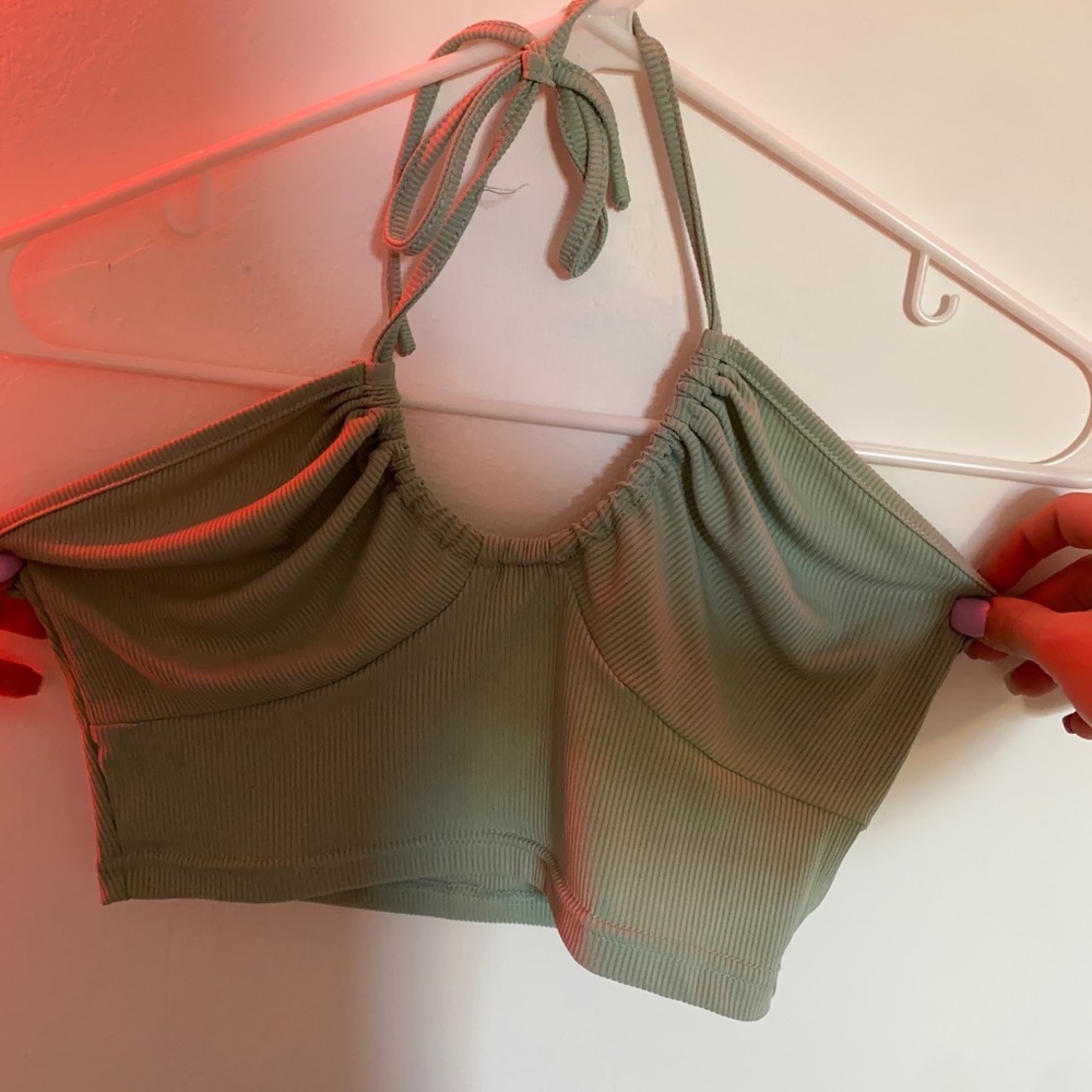 SHEIN green halter tie top (adjustable)